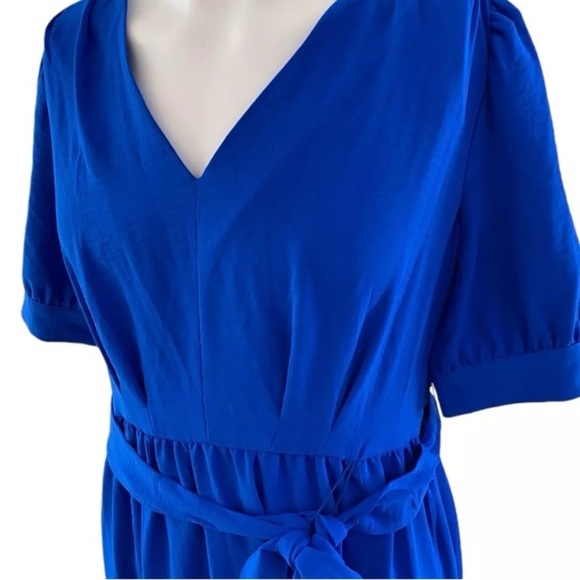 DKNY Midi Dress Womens Size 8 Royal Blue Fit & Flare Tiered Tie Waist V-Neck NWT - Picture 9 of 15